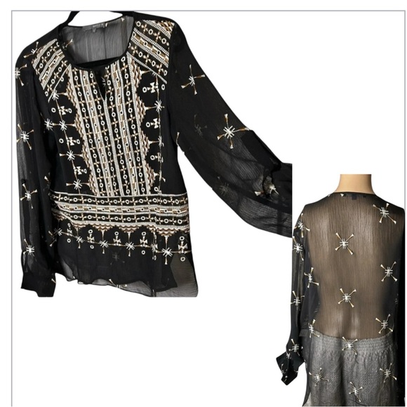 Matty M sheer artsy embroidered blouse S boho,hi lo, whimsy,dark fairy,goth - Picture 1 of 9
